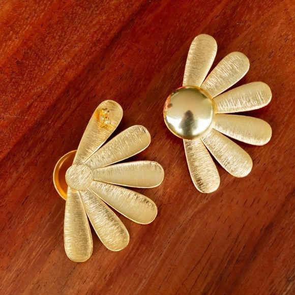 Handmade gold plated new earrings heavy thick metal - Picture 3 of 3